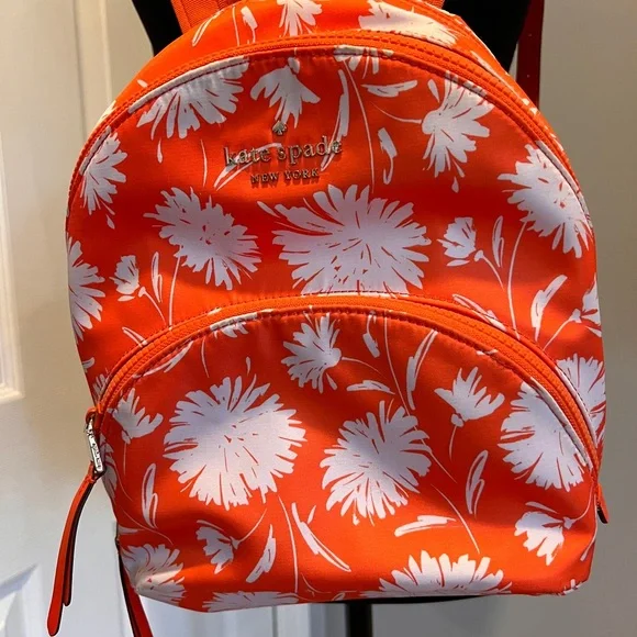 Kate Spade Orange and White Floral Mini Backpack